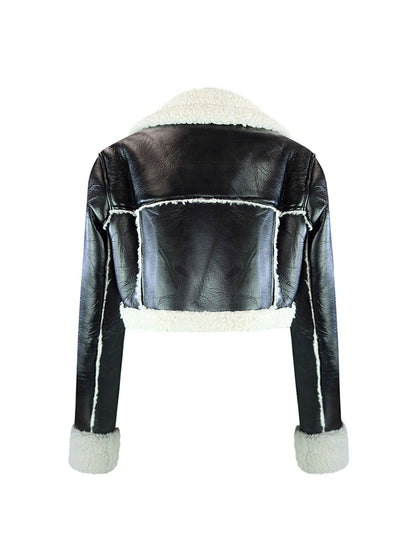 Faux Fur Lined Cropped Leather Jacket