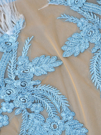 Mesh Embroidery Velvet Dress - ECHOINE