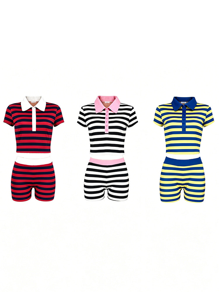 Stripe Polo Top & Shorts Set
