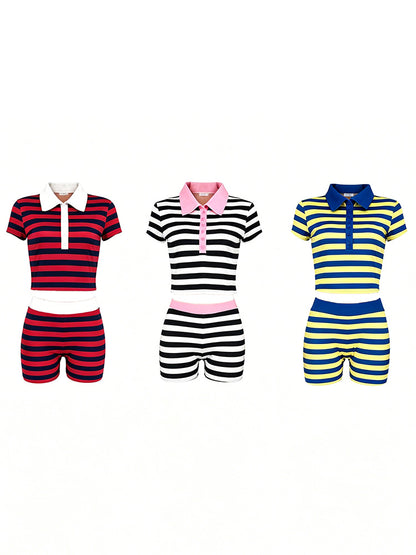 Stripe Polo Top & Shorts Set