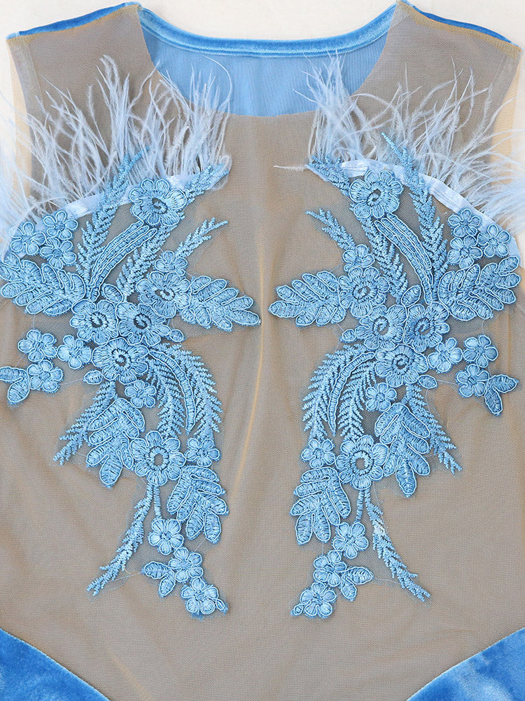 Mesh Embroidery Velvet Dress - ECHOINE