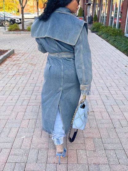 Double-Breasted Denim Trench Coat