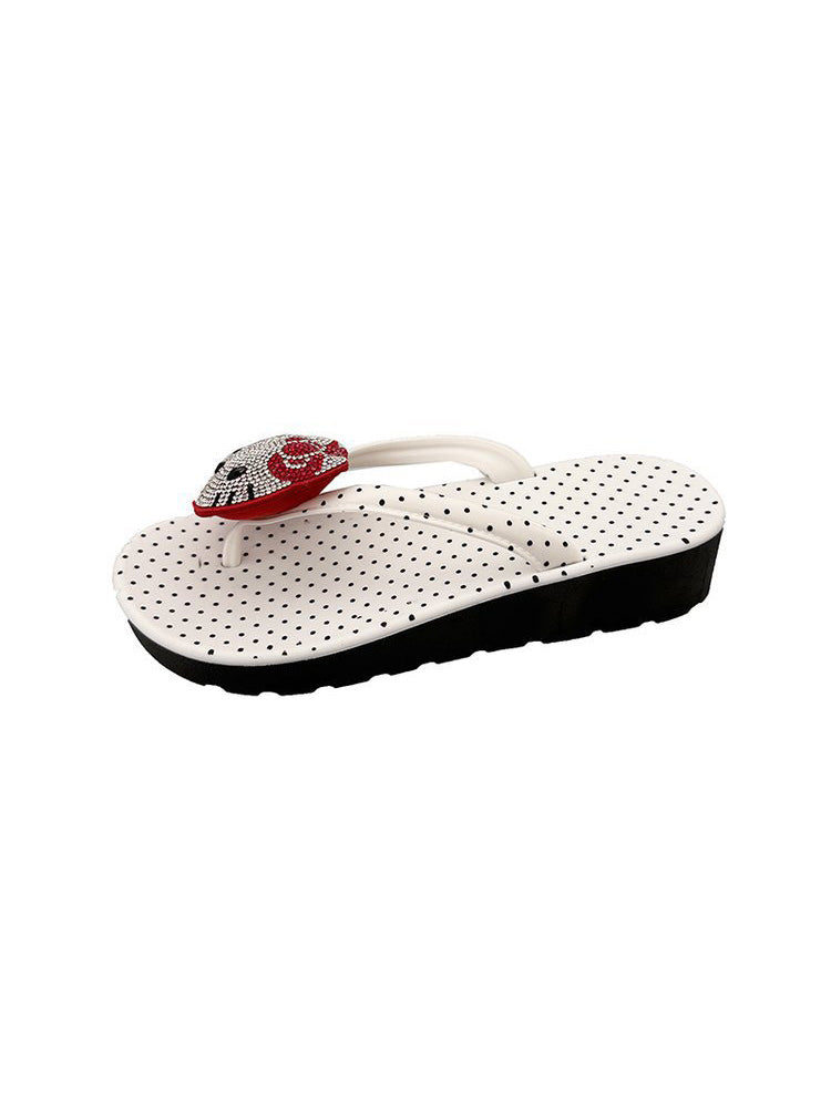 Polka Dot Rhinestone Platform Flip Flops