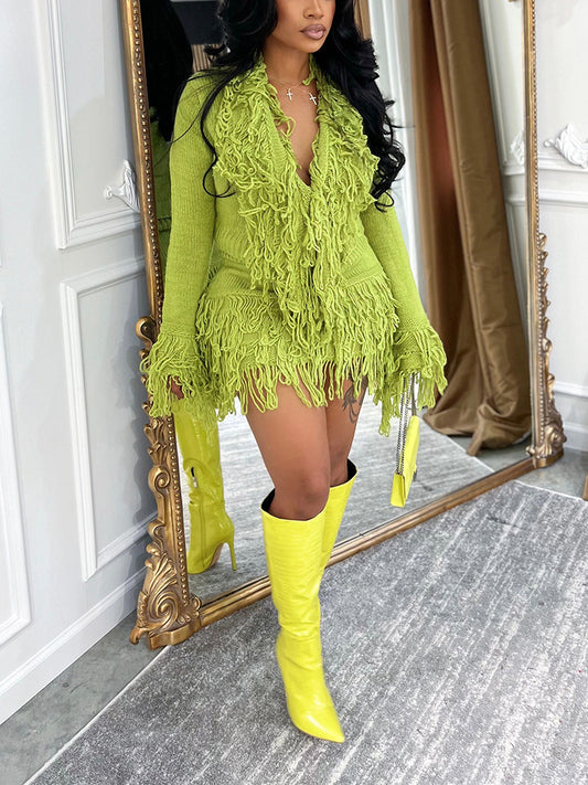 Fringe Knit Sweater & Skirt Set