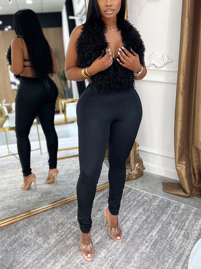 Fur Halter Vest & Leggings Set