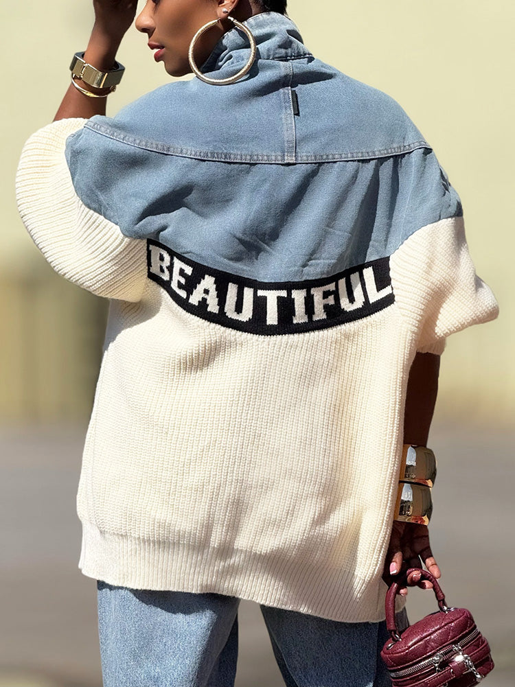 Chic Knit Denim Contrast Jacket