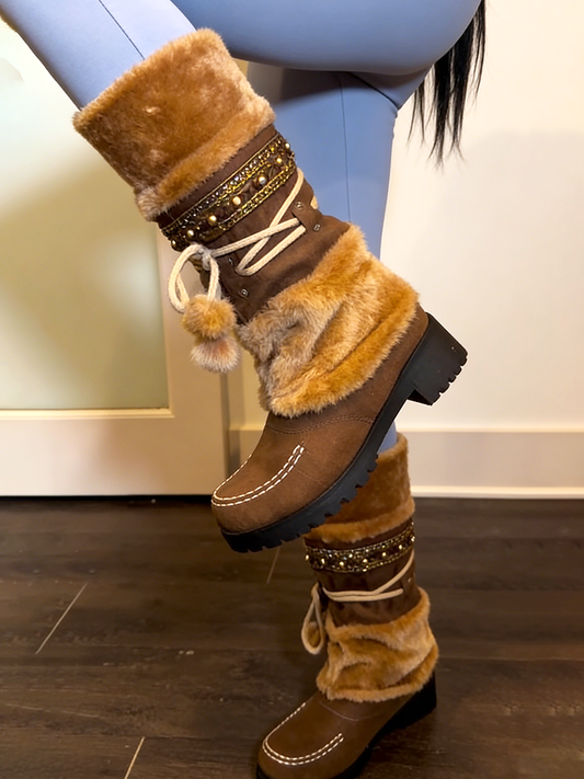 Suede Pom-Pom Snow Boots