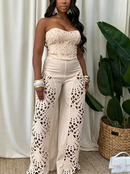 Lace Tube Top & Wide Pants Set