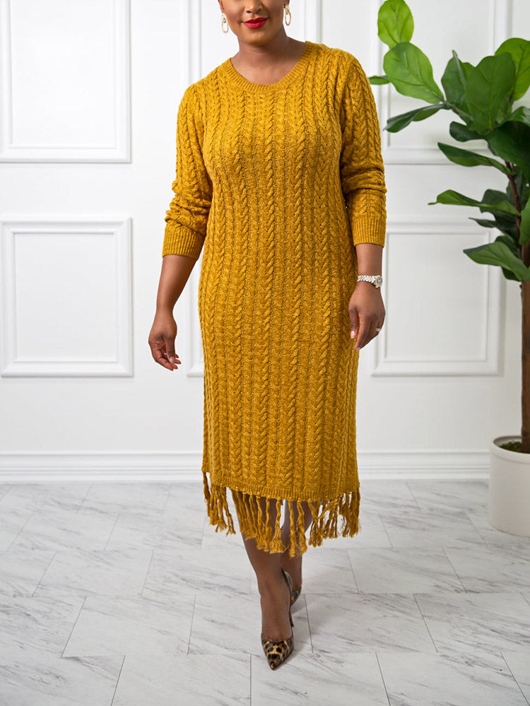 Fringe Knit Sweater Dress - ECHOINE