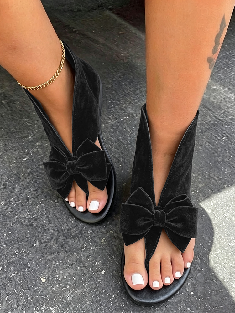 Suede Bow Thong Flat Sandals
