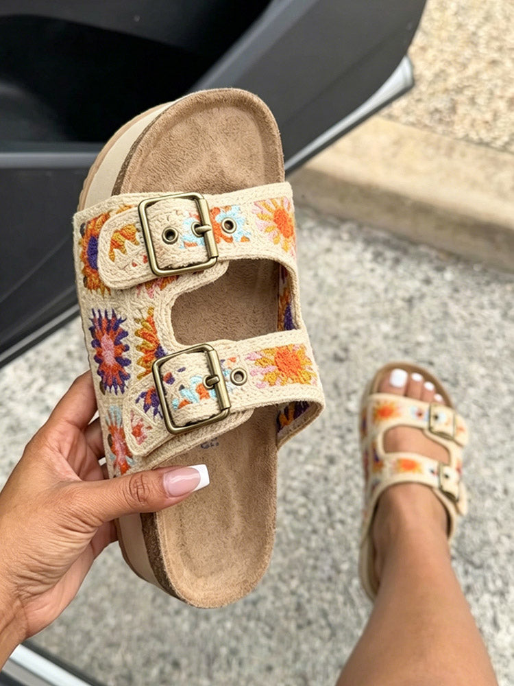 Crochet Strap Cork Platform Sandals