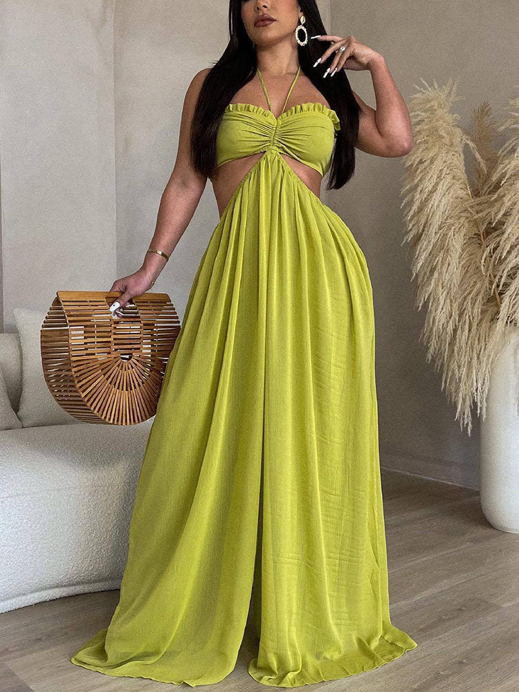 Halter Cutout Wide Leg Jumpsuit