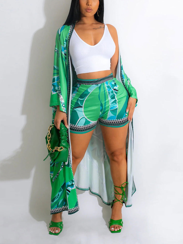 Printed Cover-up Shorts 2PC Set - ECHOINE