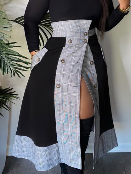 High Neck Top and Plaid Skirt Set - ECHOINE