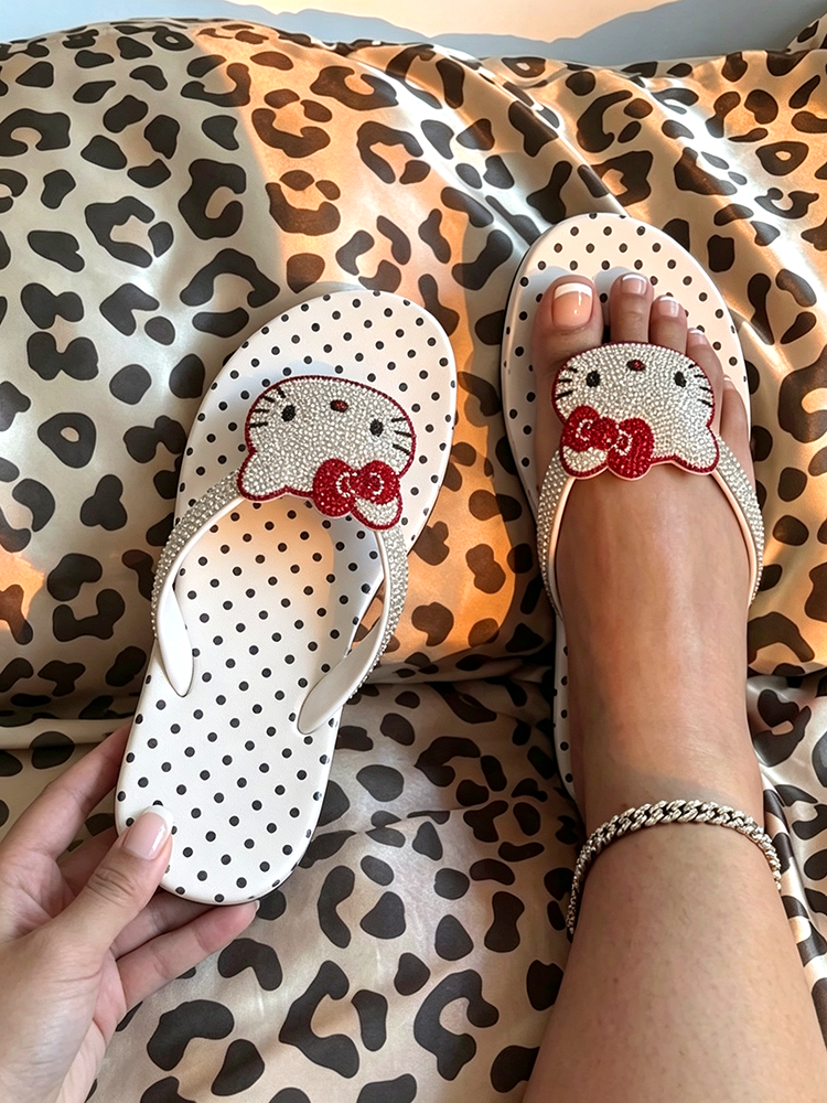Polka Dot Rhinestone Platform Flip Flops