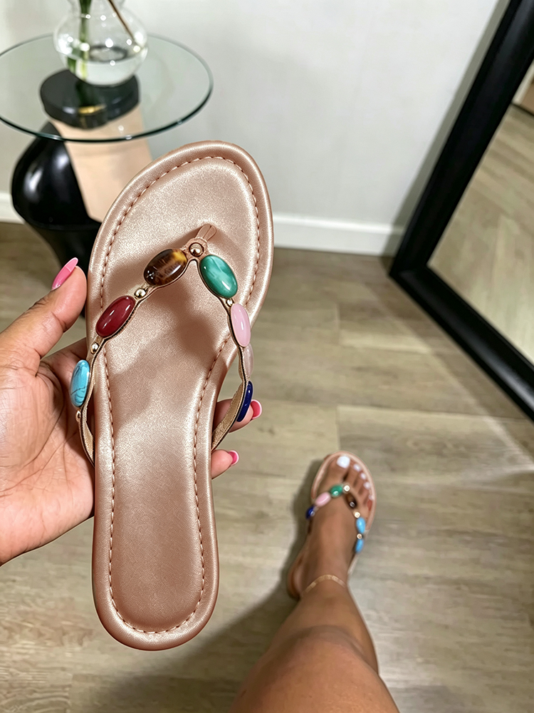 Gemstone Flat Thong Sandals