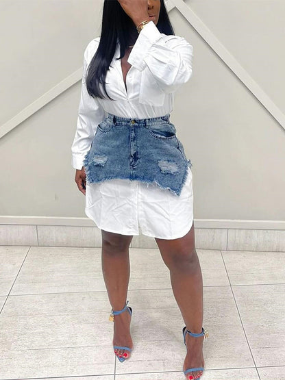 Shirt Denim Mini Skirt Set