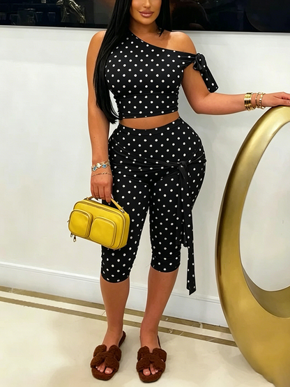 Polka Dot Tie-Up Top & Capri Set