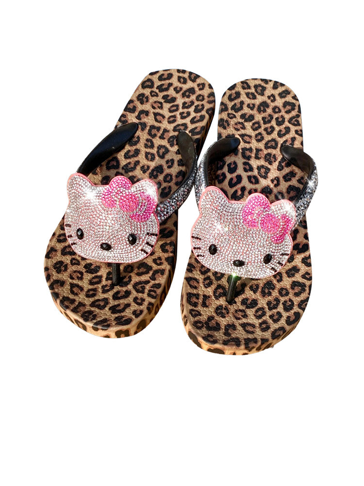 Leopard Rhinestone Platform Flip Flops