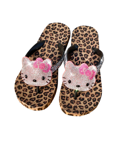 Leopard Rhinestone Platform Flip Flops