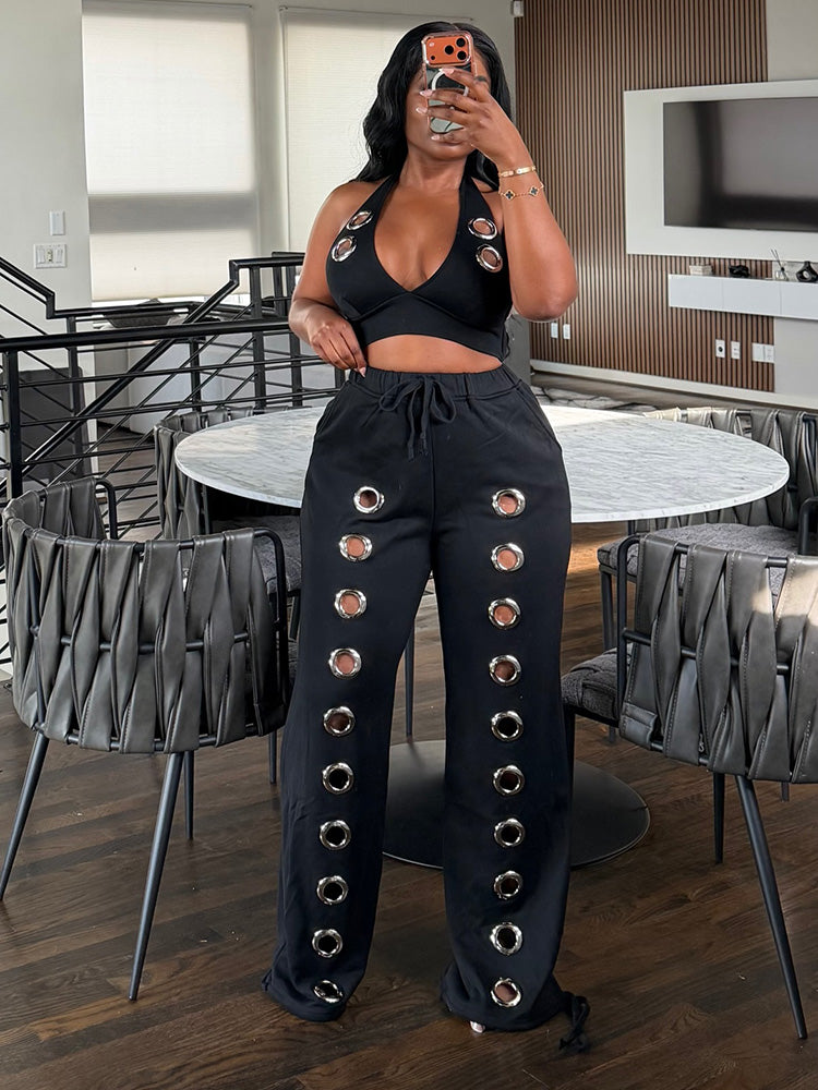 Grommet Crop Top & Wide Pants Set