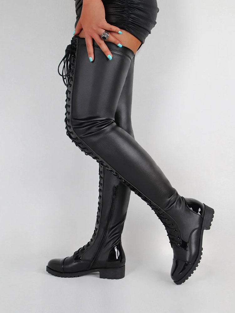 Lace Up PU Leather Boots - ECHOINE