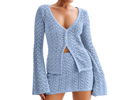 Crochet Knit Top Skirt Set