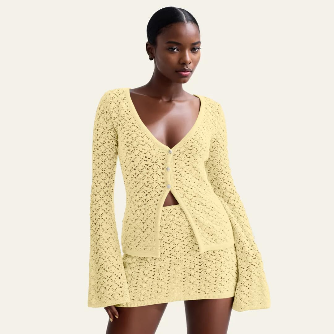 Crochet Knit Top Skirt Set