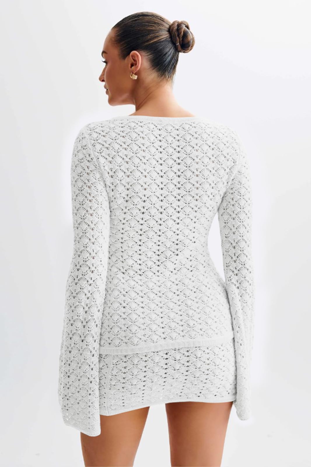 Crochet Knit Top Skirt Set