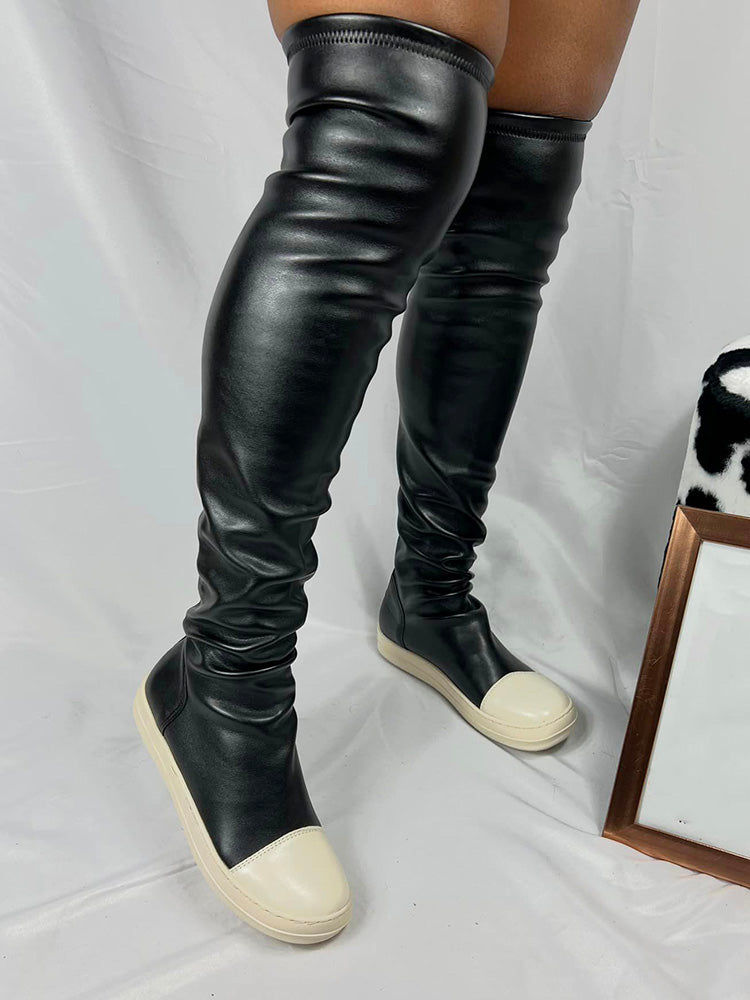 PU Leather Flat Boots - ECHOINE