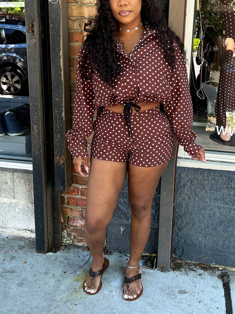 Polka Dot Windbreaker Jacket & Shorts Set