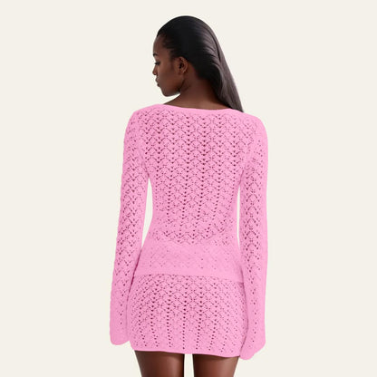 Crochet Knit Top Skirt Set