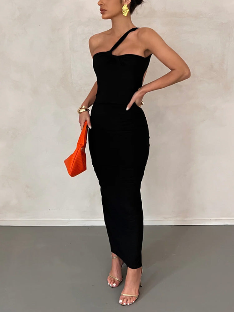 Backless One Shoulder Maxi Dress