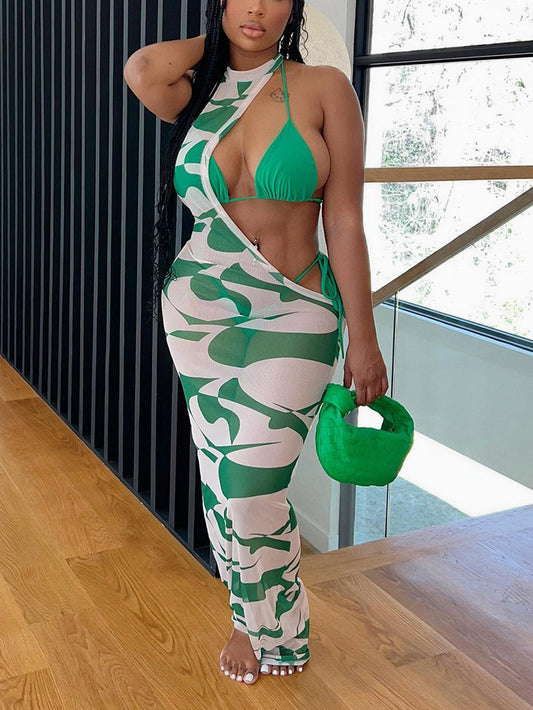 Cutout Mesh Dress Bikini Set