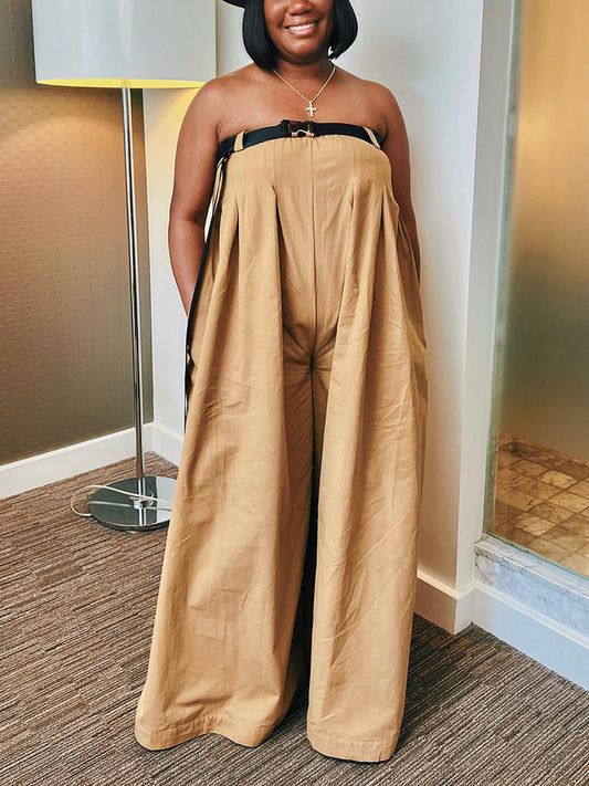 Strapless Loose Jumpsuit With Belt - ECHOINE