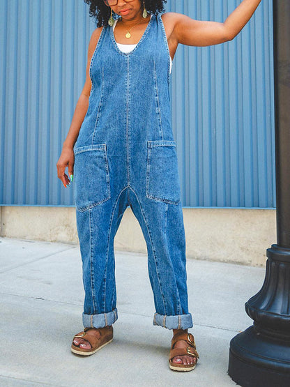 Scoop Neck Denim Overall