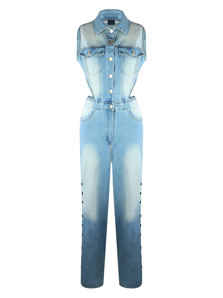 Snap It Out Wide Denim Jumpsuit