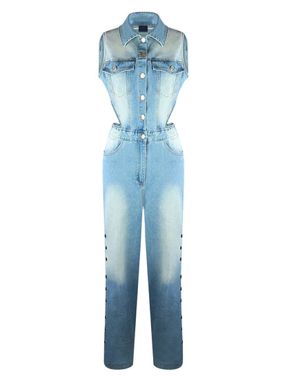 Snap It Out Wide Denim Jumpsuit