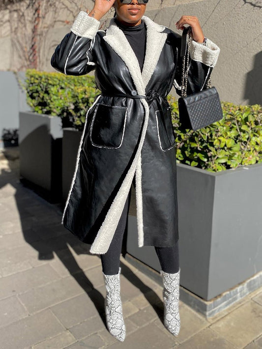 Faux Leather Shearling Lined Coat