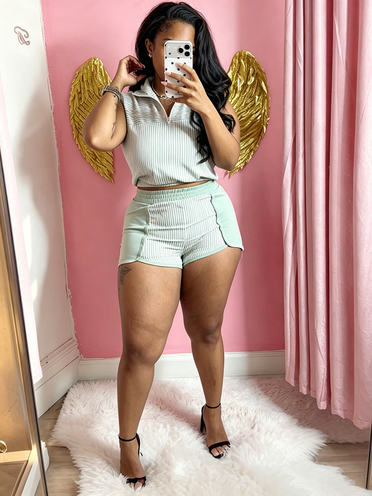 Sporty Stripe Crop Top & Shorts Set