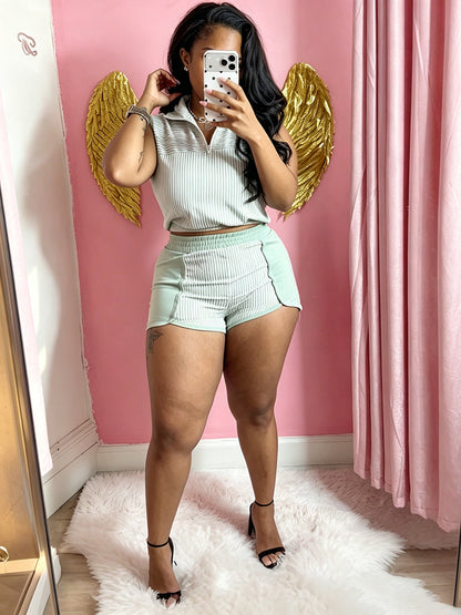 Sporty Stripe Crop Top & Shorts Set