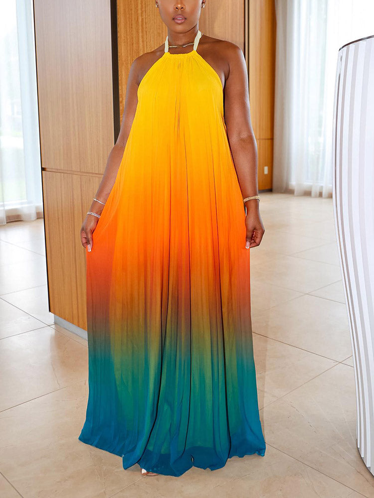 Ombre Pleated Backless Maxi Dress - ECHOINE