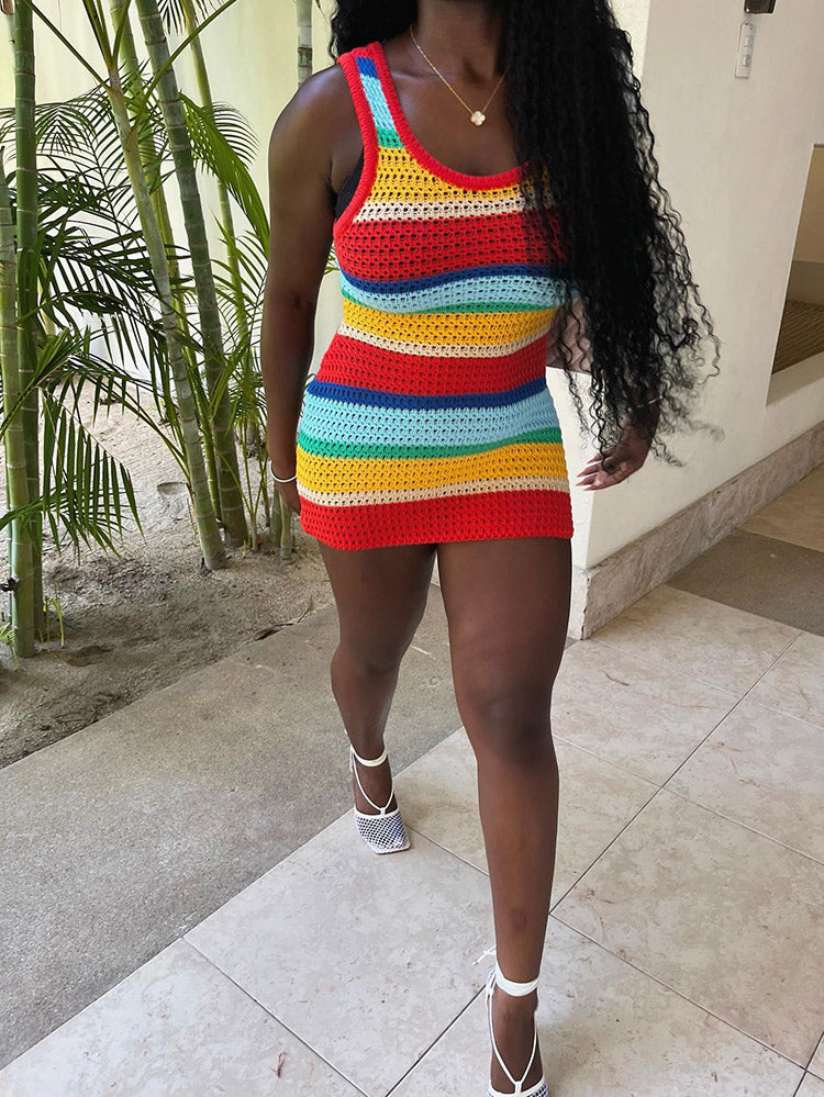 Rainbow Crochet Dress - ECHOINE