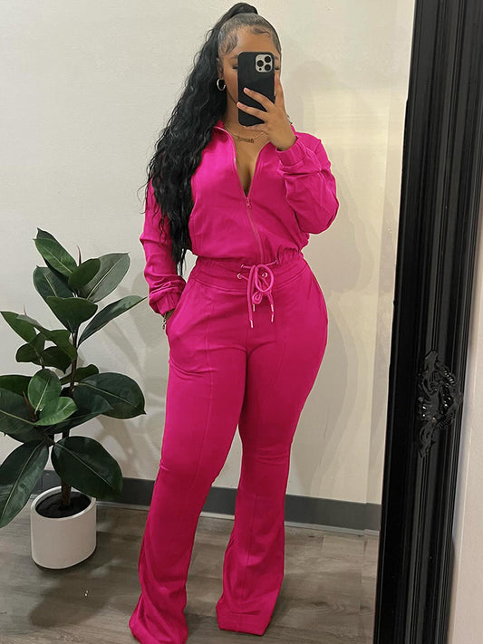 Comfy Zip-Up Jacket & Flare Pants Set - ECHOINE