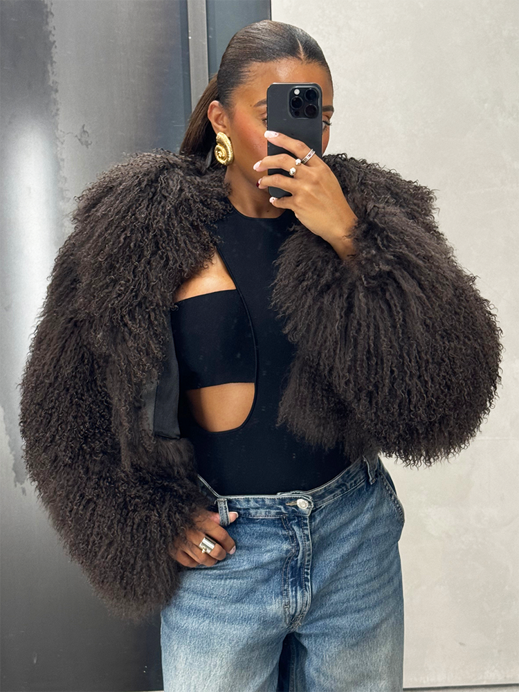 Cloud Mongolian Fur Jacket