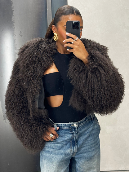 Cloud Mongolian Fur Jacket