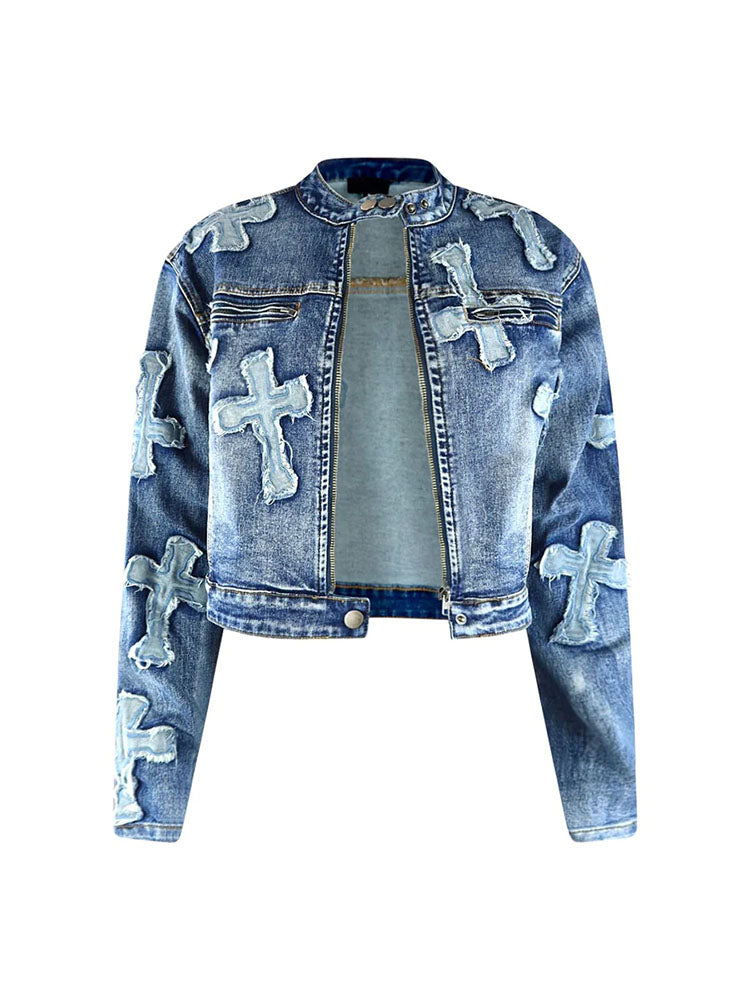 Cross Denim Jacket Shorts Set - ECHOINE