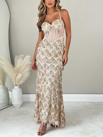 Sequin Fringed Gown Maxi Dress - ECHOINE