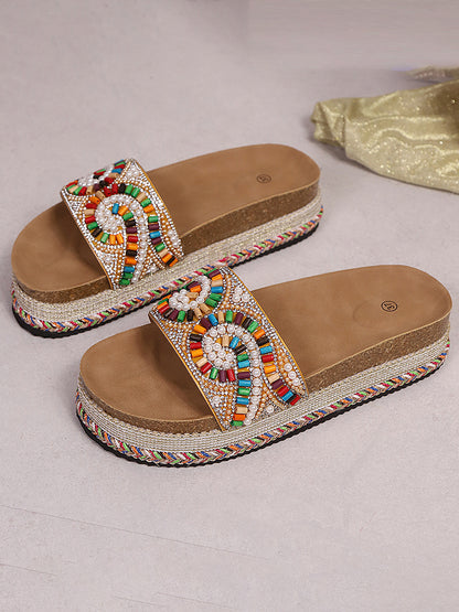 Bohemian Beaded Platform Slides