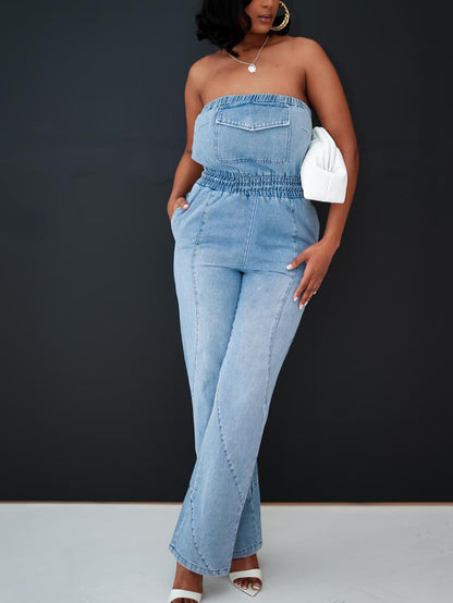 Tube Denim Jumpsuit - ECHOINE